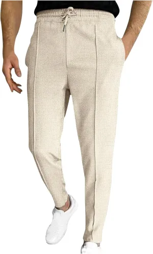 Men's Waffle Knit Jogger Pants, Mens Workout Cargo Sweatpants Athletic Pants Open Bottom Joggers Casual Baggy Pants