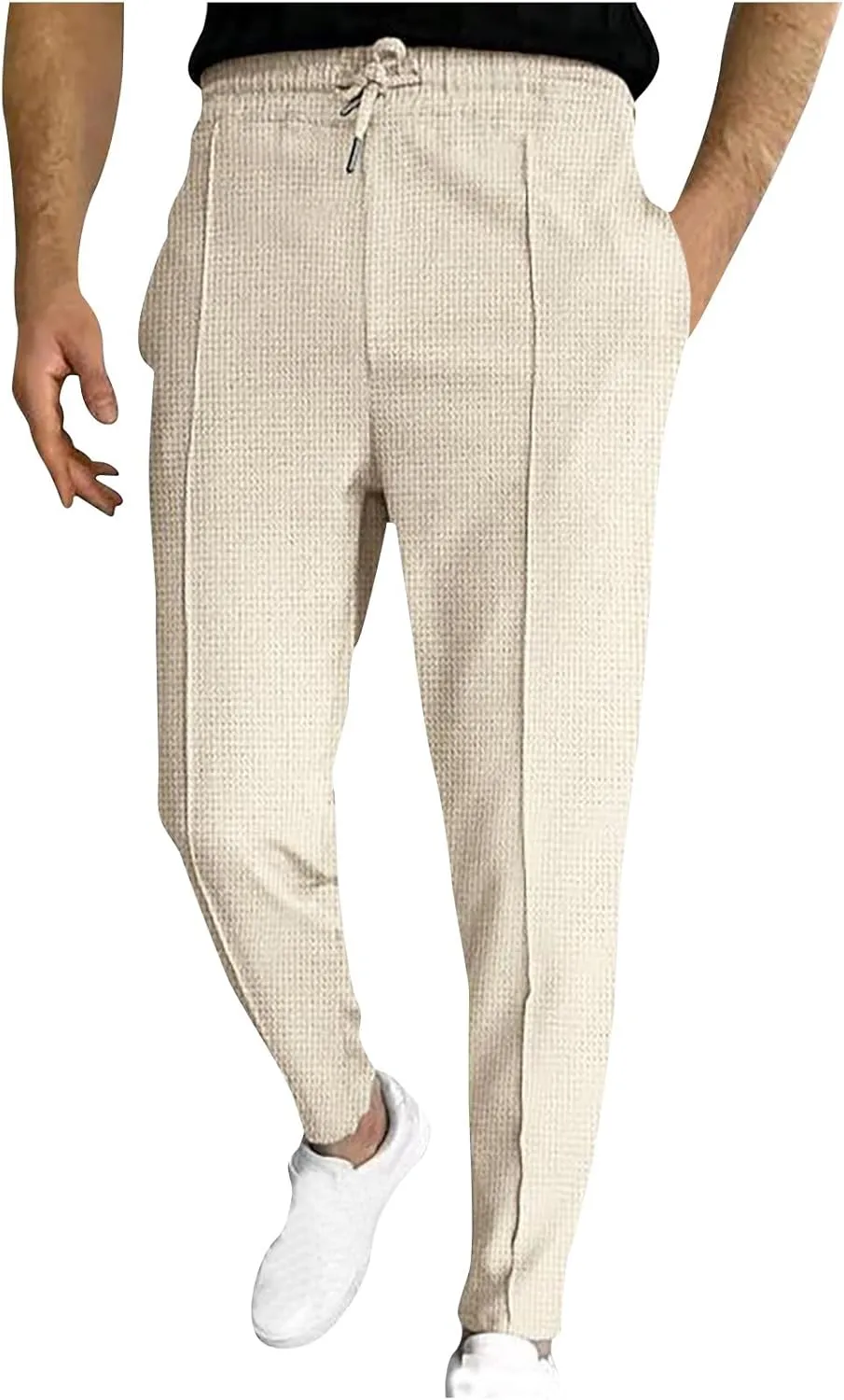 Men's Waffle Knit Jogger Pants, Mens Workout Cargo Sweatpants Athletic Pants Open Bottom Joggers Casual Baggy Pants