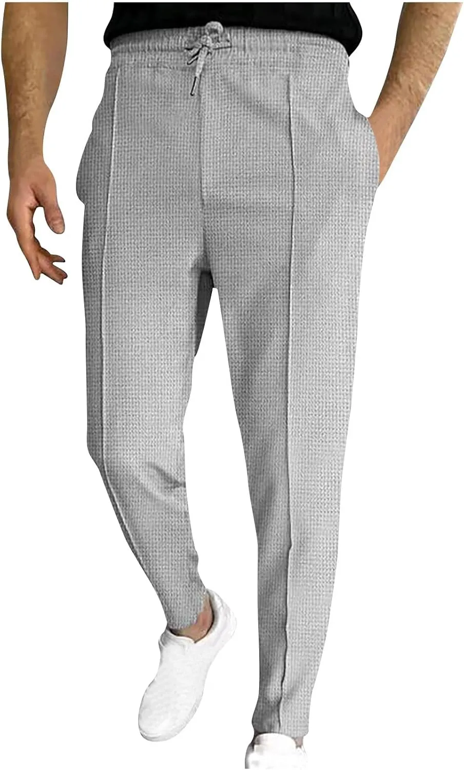 Men's Waffle Knit Jogger Pants, Mens Workout Cargo Sweatpants Athletic Pants Open Bottom Joggers Casual Baggy Pants