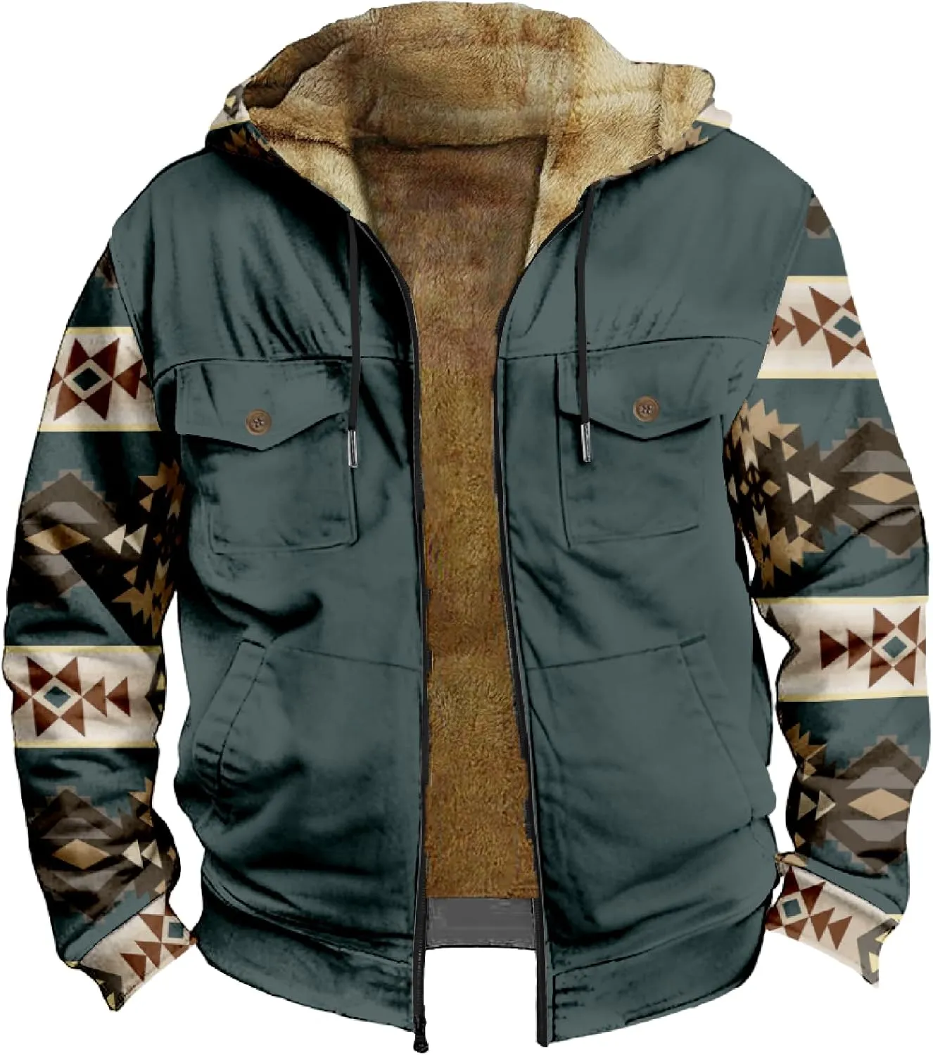 Mens Winter Clothes Jackets For Graphic Long Sleeve Pockets Hoodies Padded Thickened Zip Up Vintage Fashion Coat
