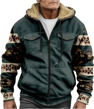Mens Winter Clothes Jackets For Graphic Long Sleeve Pockets Hoodies Padded Thickened Zip Up Vintage Fashion Coat