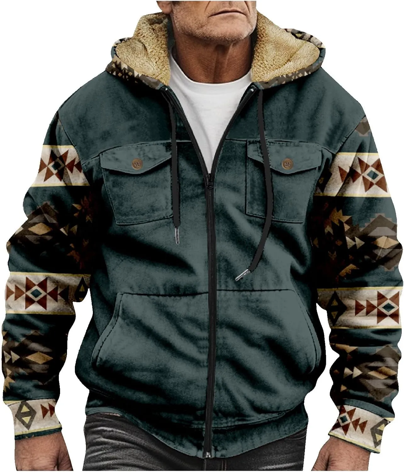 Mens Winter Clothes Jackets For Graphic Long Sleeve Pockets Hoodies Padded Thickened Zip Up Vintage Fashion Coat