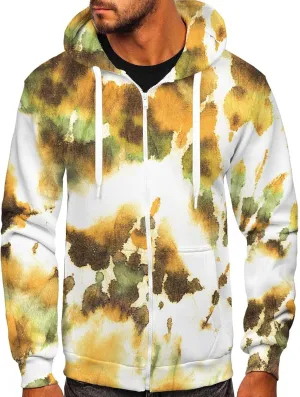 Men's Zip Sweatshirt Fashion Casual Zipper Gradient Tie-Dye Print With Hooded Sweatshirt Jacket