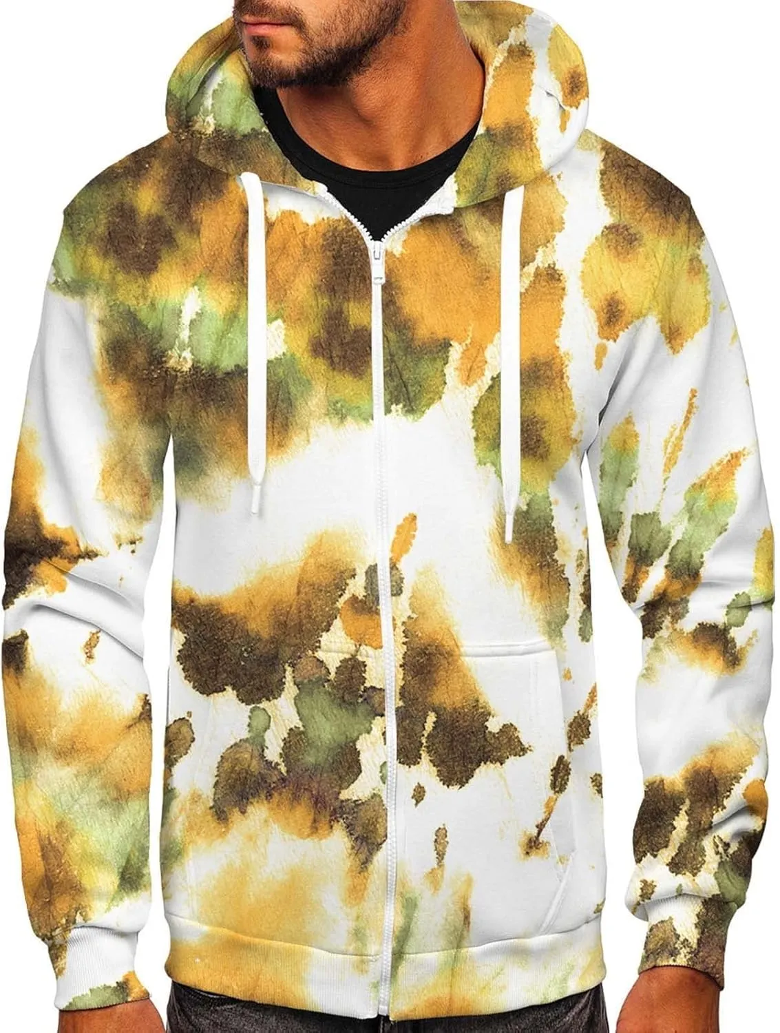 Men's Zip Sweatshirt Fashion Casual Zipper Gradient Tie-Dye Print With Hooded Sweatshirt Jacket
