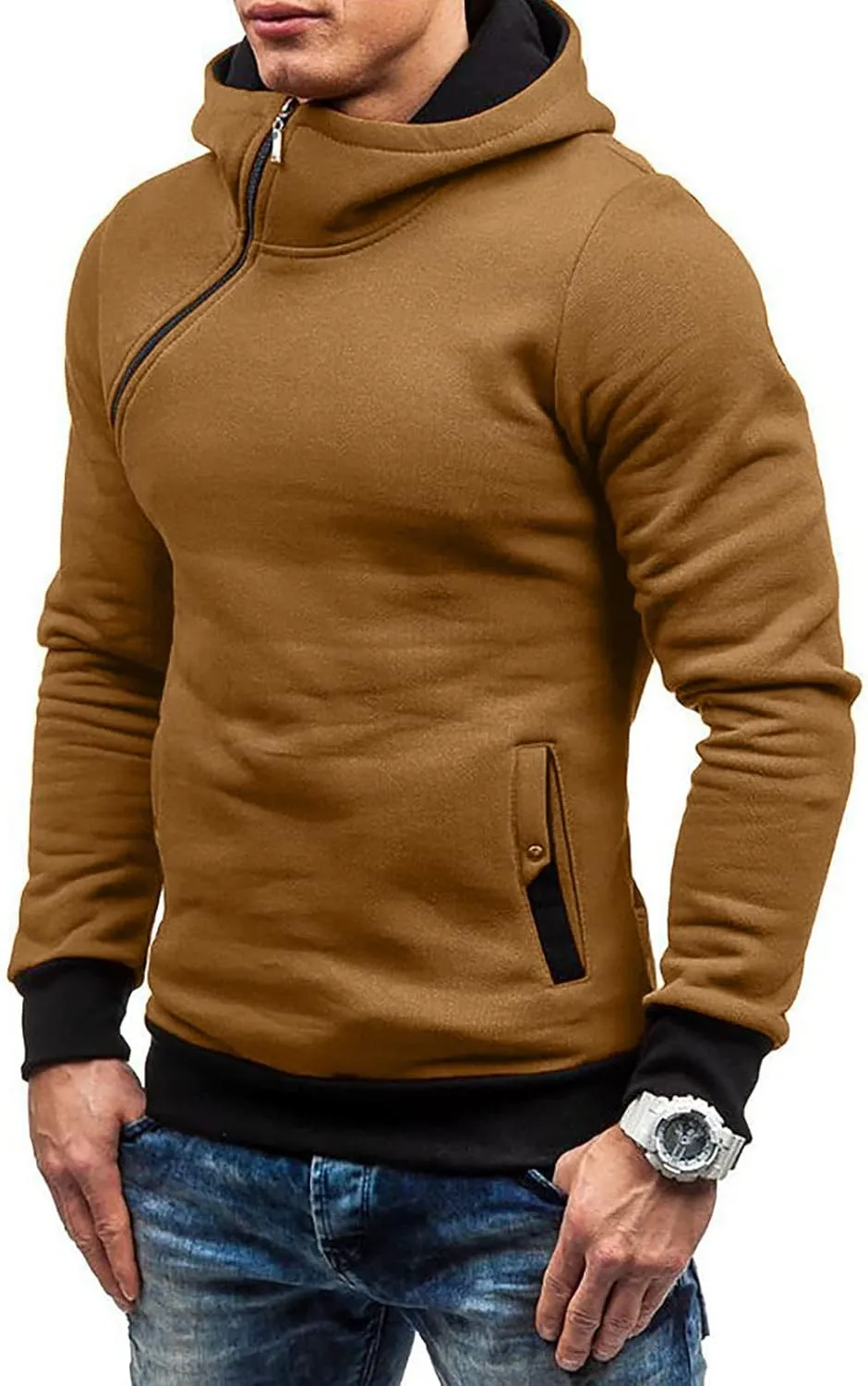 Men's Zip Up Hoodie Casual Camouflage Sports Sweatshirt Long Sleeve Zipper Hooded Jacket Coat