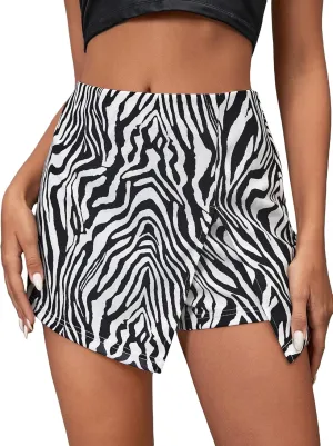 Milumia Women's Asymmetrical Wrap Skirts High Waisted Slit Hem Skort Shorts