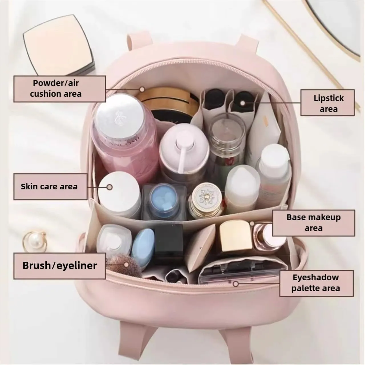 Multi-layered Cosmetic Bag, Multi-Layered Shell-Shaped Cosmetic Bag, Large Capacity Cosmetic Bags, Makeup Bag With Compartments(Coffee)
