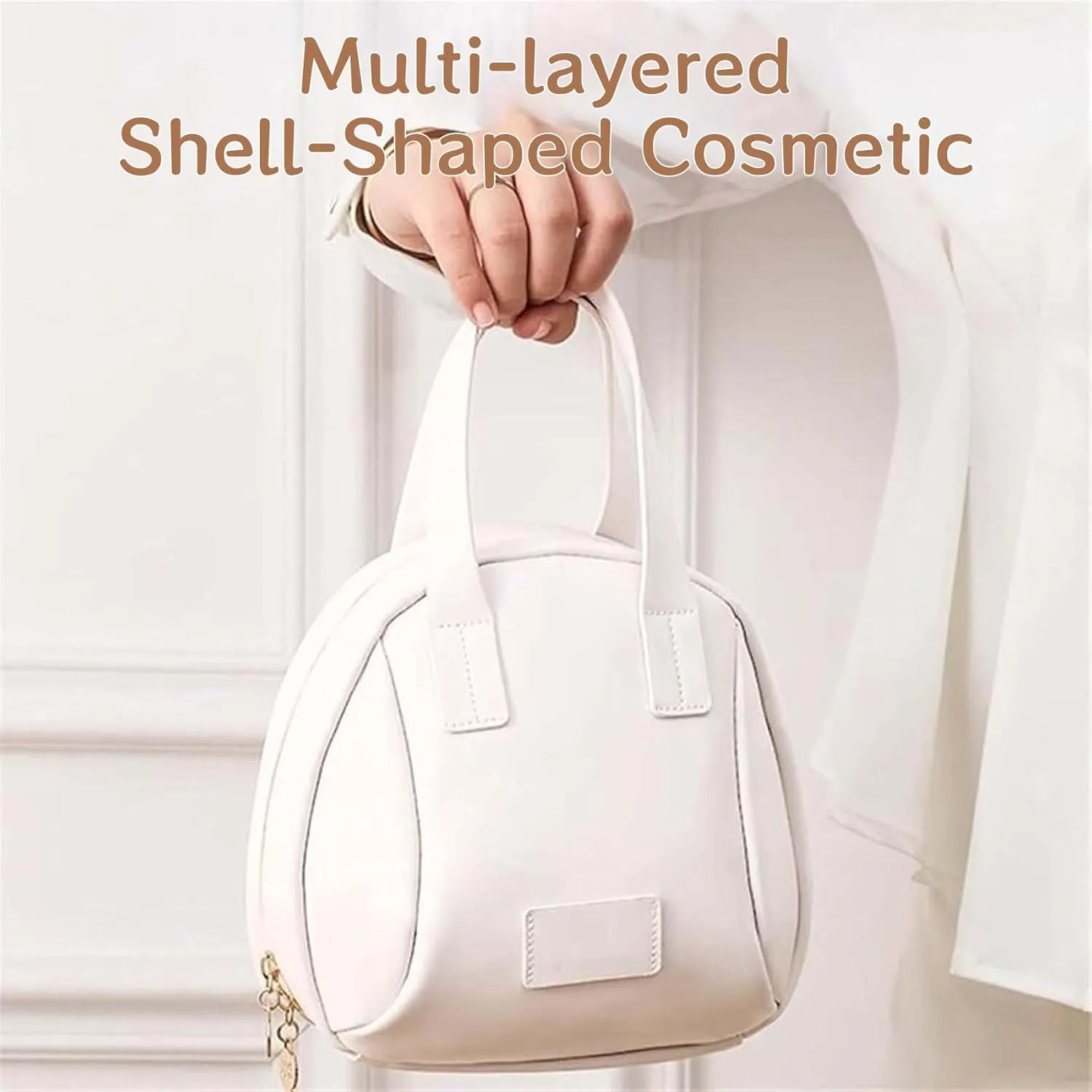 Multi-layered Shell-shaped Cosmetic Bag, Solidarityn Multi-Layered Shell-Shaped Cosmetic Bag, 3 In 1 Large Capacity Cosmetic Bags (White)
