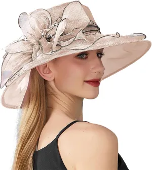 Navy Derby Hats for Women 2025 Women Church Hat Wide Brim Sun Fascinator Derby 2025 Head Dress Fascinator Pink