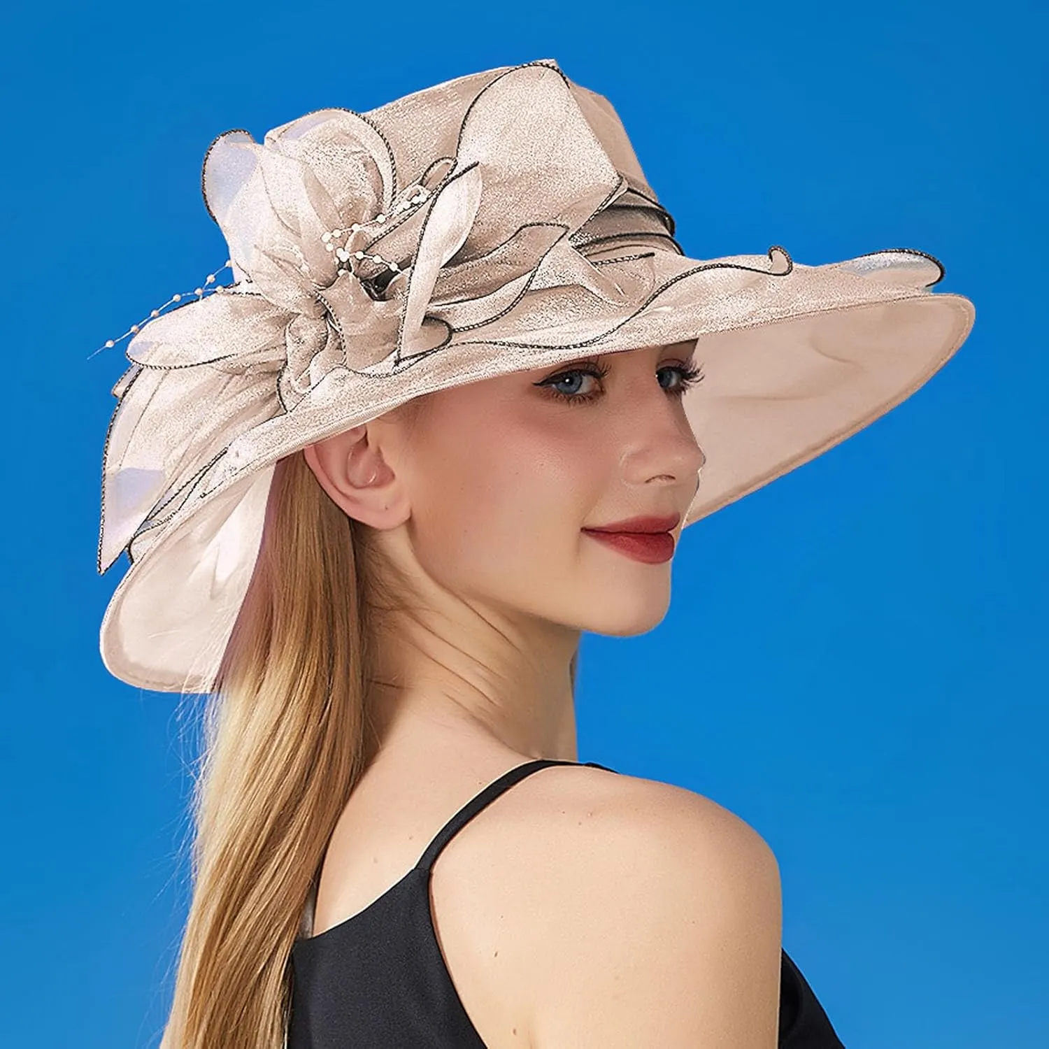 Navy Derby Hats for Women 2025 Women Church Hat Wide Brim Sun Fascinator Derby 2025 Head Dress Fascinator Pink