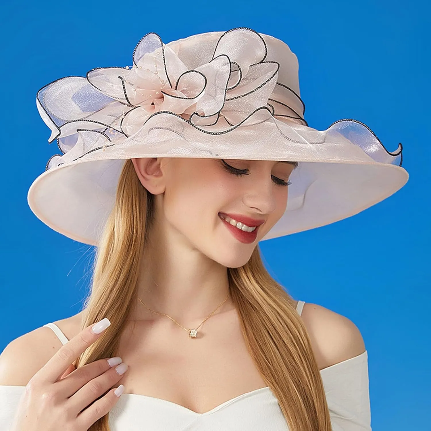 Navy Derby Hats for Women 2025 Women Church Hat Wide Brim Sun Fascinator Derby 2025 Head Dress Fascinator Pink