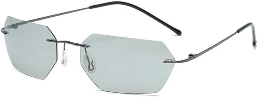 New 2025 Polarized Sunglasses Rivets Men Cinema Driving Titanium Frameless Polygon Sun Glasses for Men,4,One size