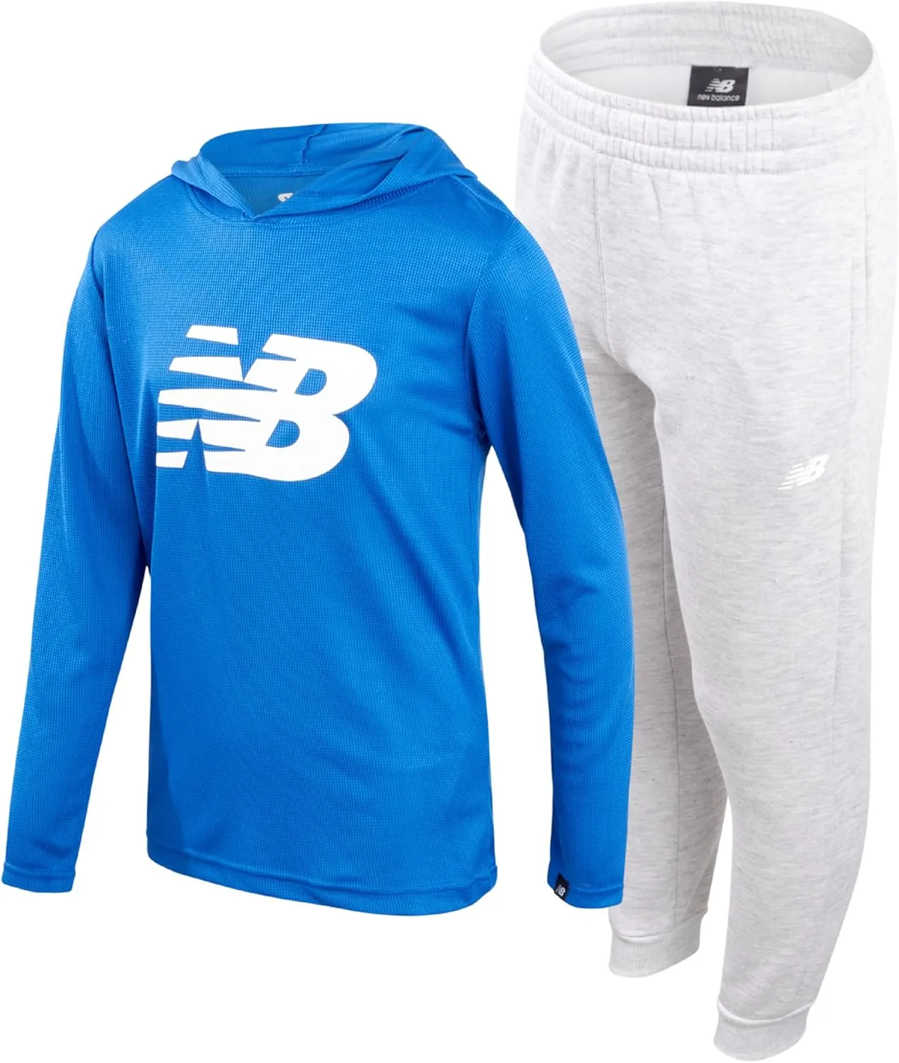 New Balance Boys' Active Sweatsuit - 2 Piece Waffle Knit Hoodie Sweatshirt and Sweatpants - Jogger Pants Set for Boys, 8-16