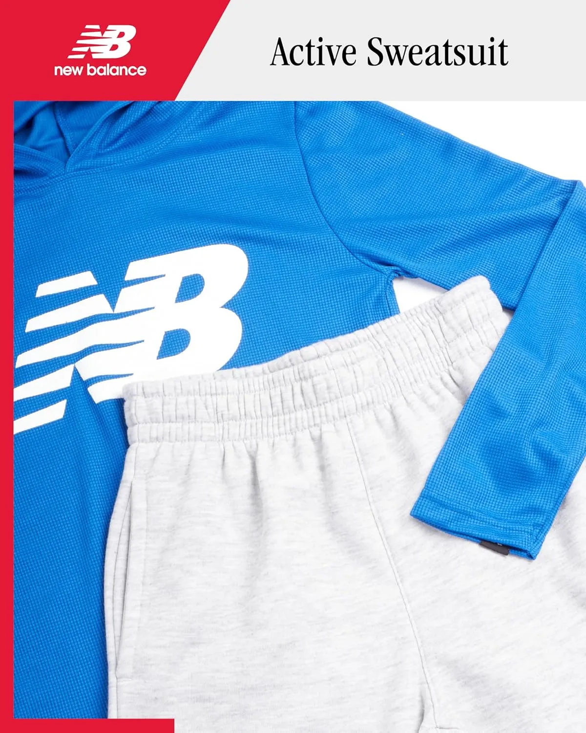 New Balance Boys' Active Sweatsuit - 2 Piece Waffle Knit Hoodie Sweatshirt and Sweatpants - Jogger Pants Set for Boys, 8-16