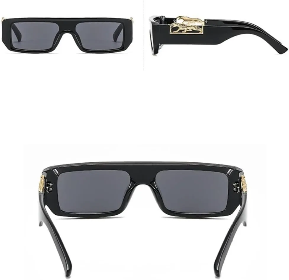 One Piece Small Rectangle Leopard Sunglasses For Women Fashion Gradient Sun Glasses Men Hip Hop Shades Flat Eyewear