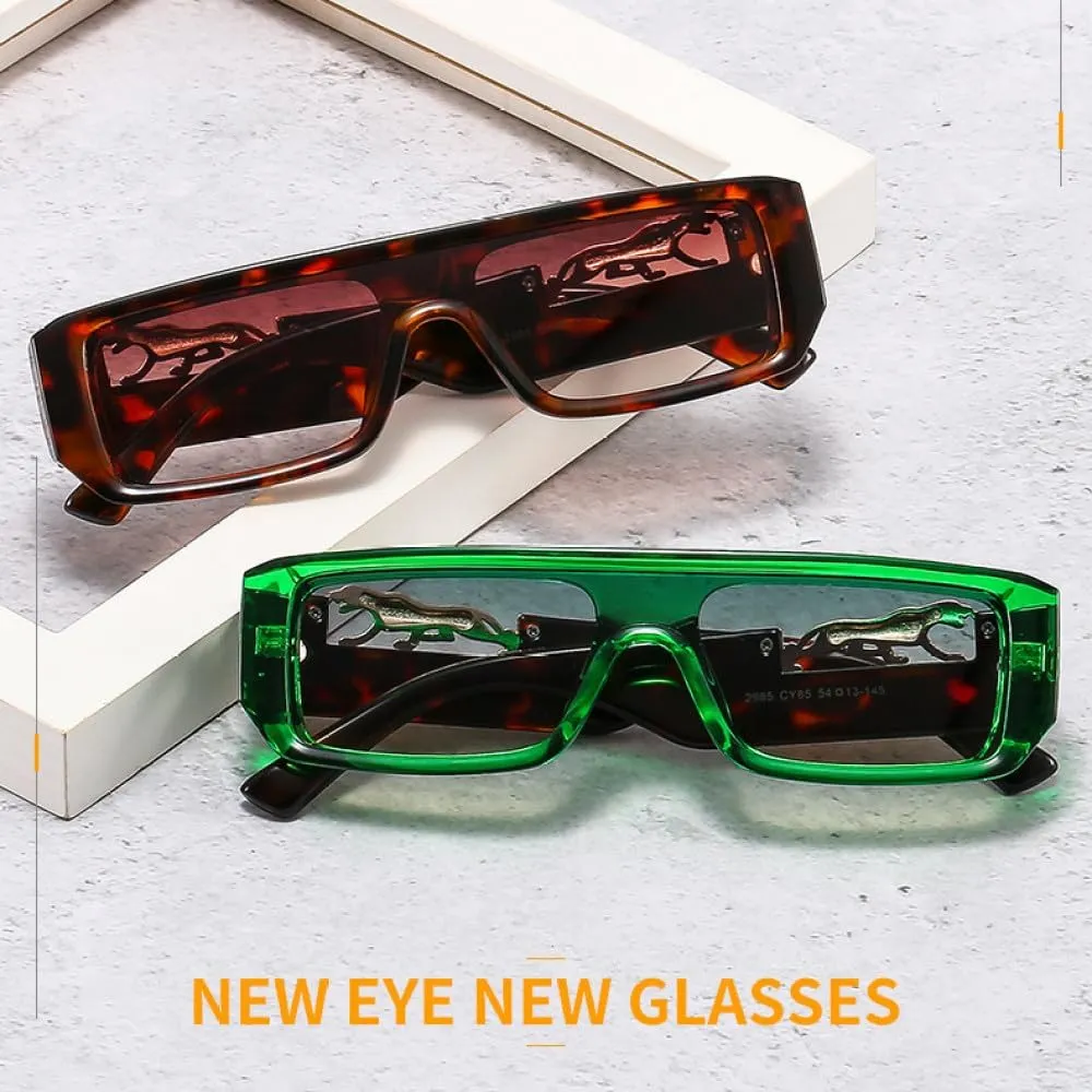 One Piece Small Rectangle Leopard Sunglasses For Women Fashion Gradient Sun Glasses Men Hip Hop Shades Flat Eyewear