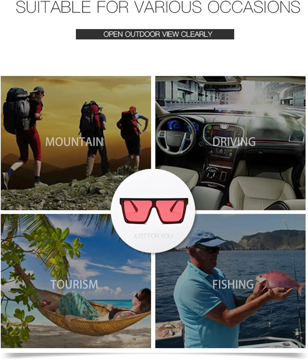 Oversized Square Sunglasses Rectangular Sunglasses Polarized Cycling Eyewear Anti-Glare Lightweight Portable Sunglasses Squar