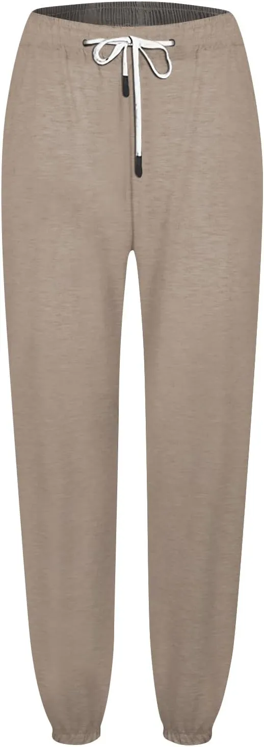 Oversized Straight Leg Sweatpants Women Elastic Waist Drawstring Low Waisted Casual Baggy Lounge Pants w/Pocket