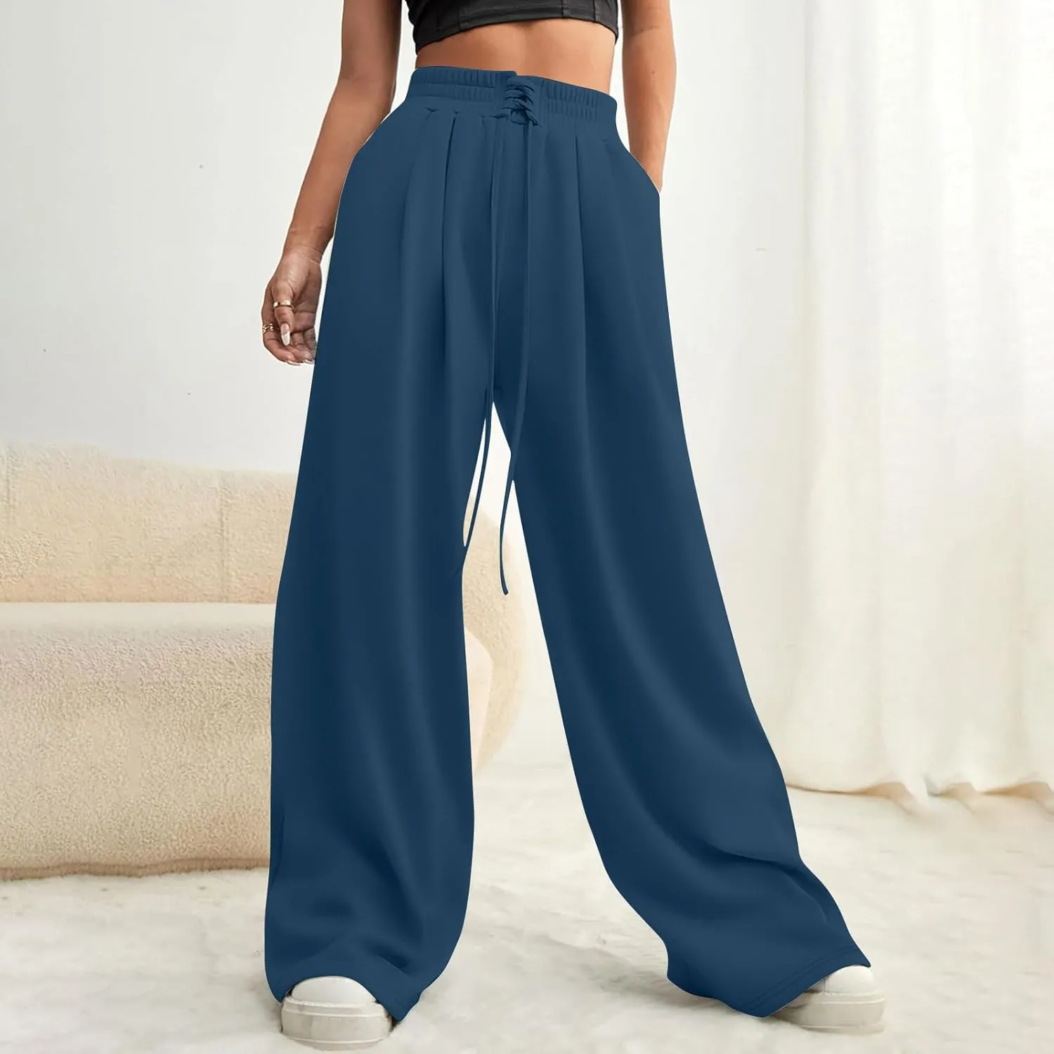 Oversized Wide Leg Sweatpants Women Baggy Drawstring High Waisted Sweatpants Active Workout Pants with Pockets