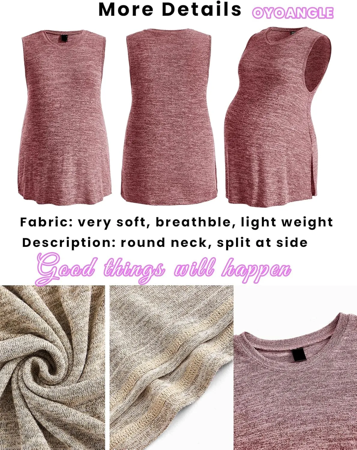OYOANGLE Maternity Tank Top Summer Sleeveless Crewneck Pregnancy Shirts Side Split Pregnant Clothes