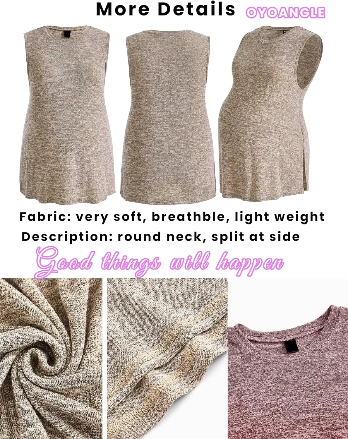 OYOANGLE Maternity Tank Top Summer Sleeveless Crewneck Pregnancy Shirts Side Split Pregnant Clothes