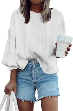 Panadila Women's Oversized Waffle Knit Pullover Casual Long Sleeve Tops Trendy Round Neck Tunic Shirts