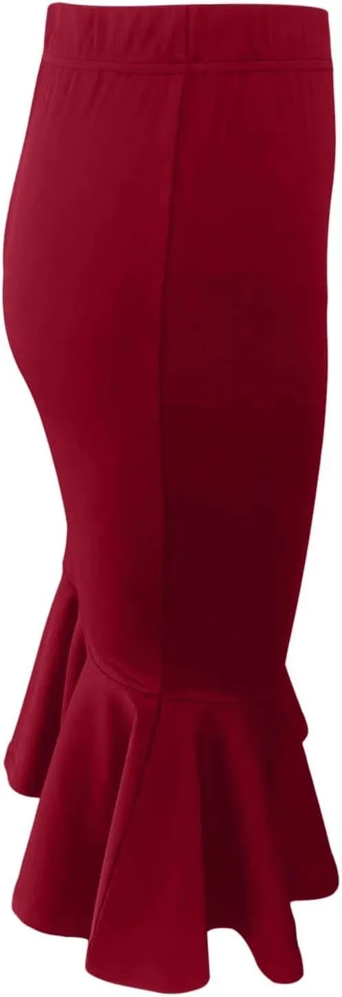 Pencil Skirt for Women Stretchy High Waist Office Work Bodycon Fishtail Skirts with Ruffle Hem Midi Length