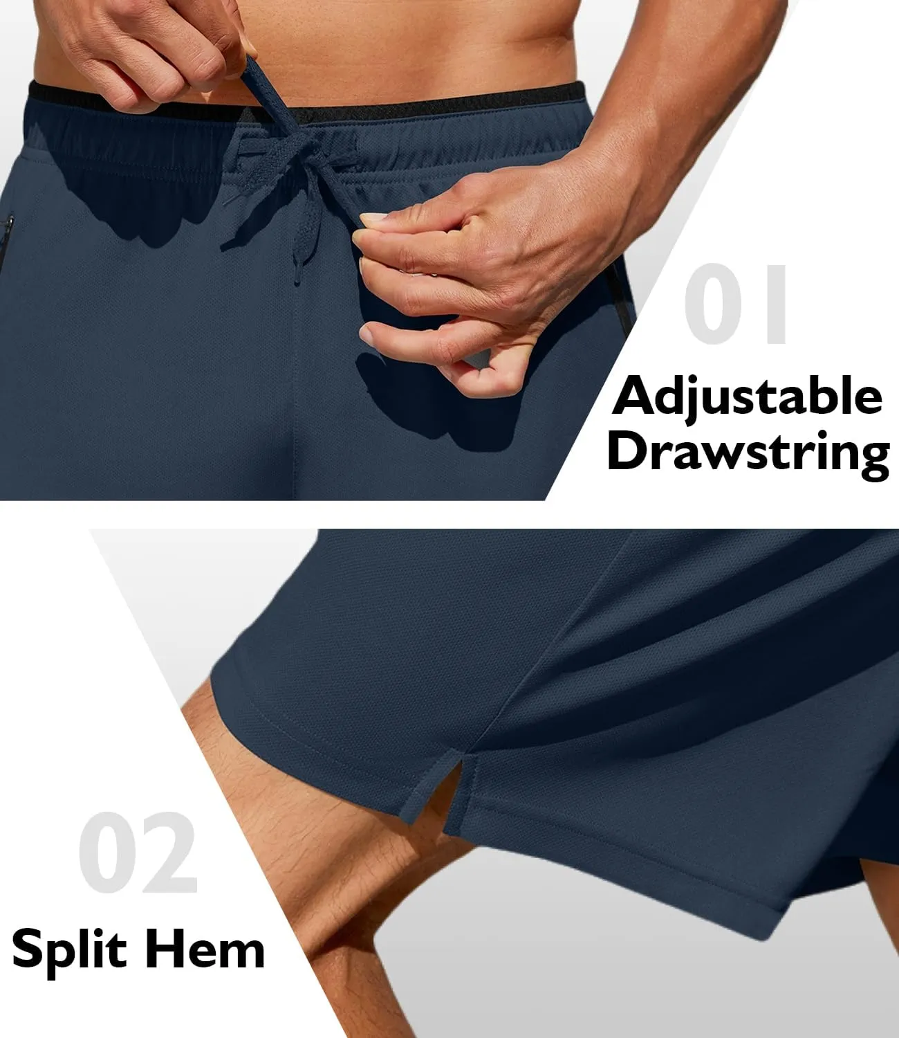 PINSPARK Men's Athletic Running Shorts 7" with Zipper Pockets Mesh Quick Dry Lightiweight Gym Workout Shorts