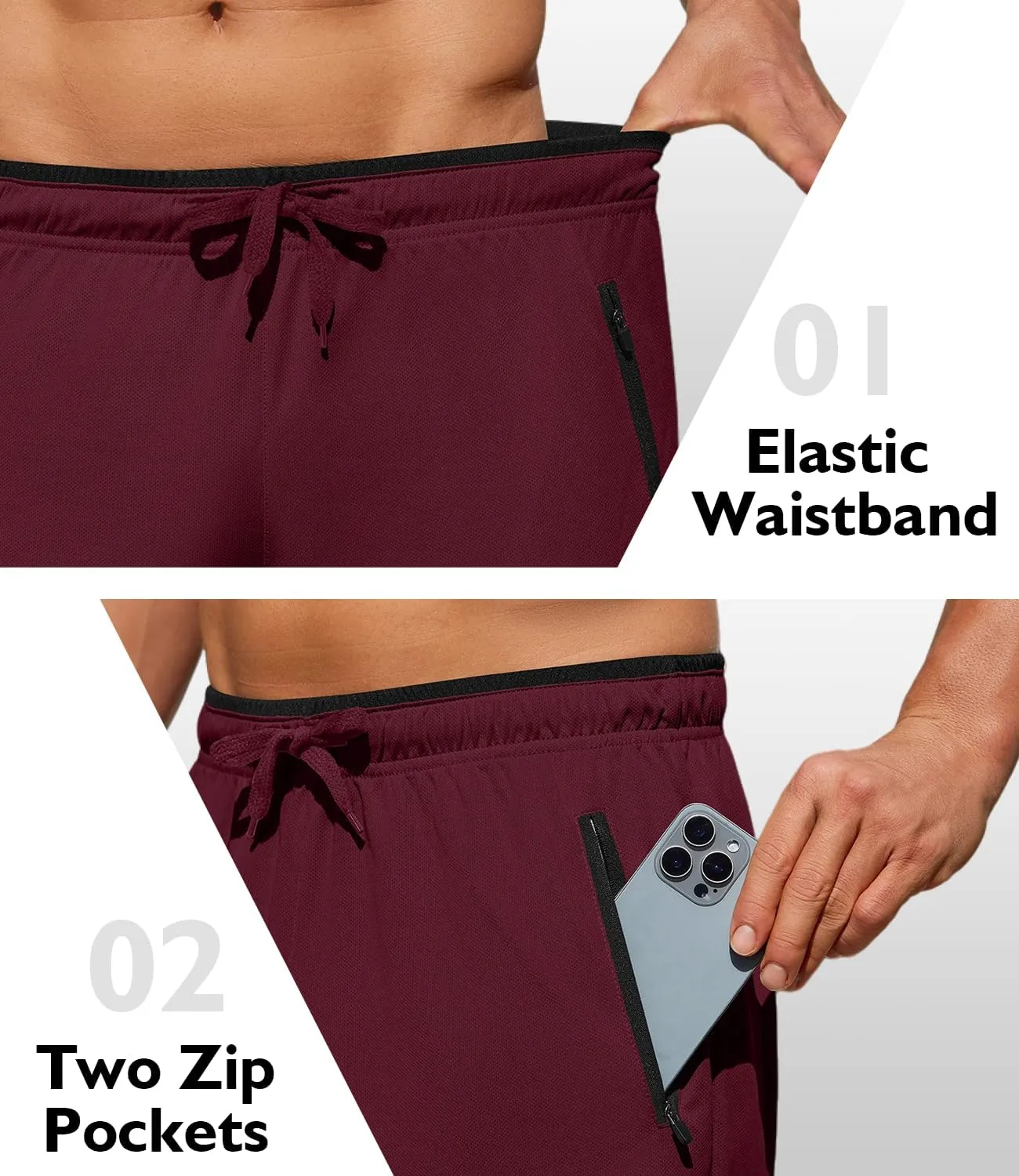 PINSPARK Men's Athletic Running Shorts 7" with Zipper Pockets Mesh Quick Dry Lightiweight Gym Workout Shorts