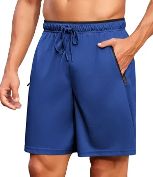 PINSPARK Men's Athletic Running Shorts 7" with Zipper Pockets Mesh Quick Dry Lightiweight Gym Workout Shorts