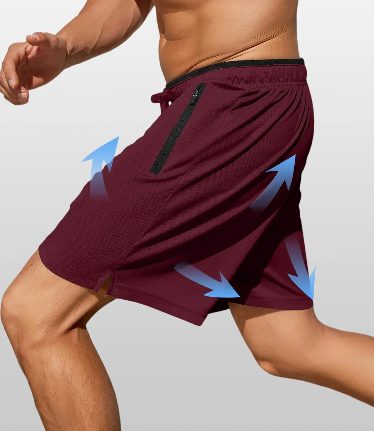 PINSPARK Men's Athletic Running Shorts 7" with Zipper Pockets Mesh Quick Dry Lightiweight Gym Workout Shorts