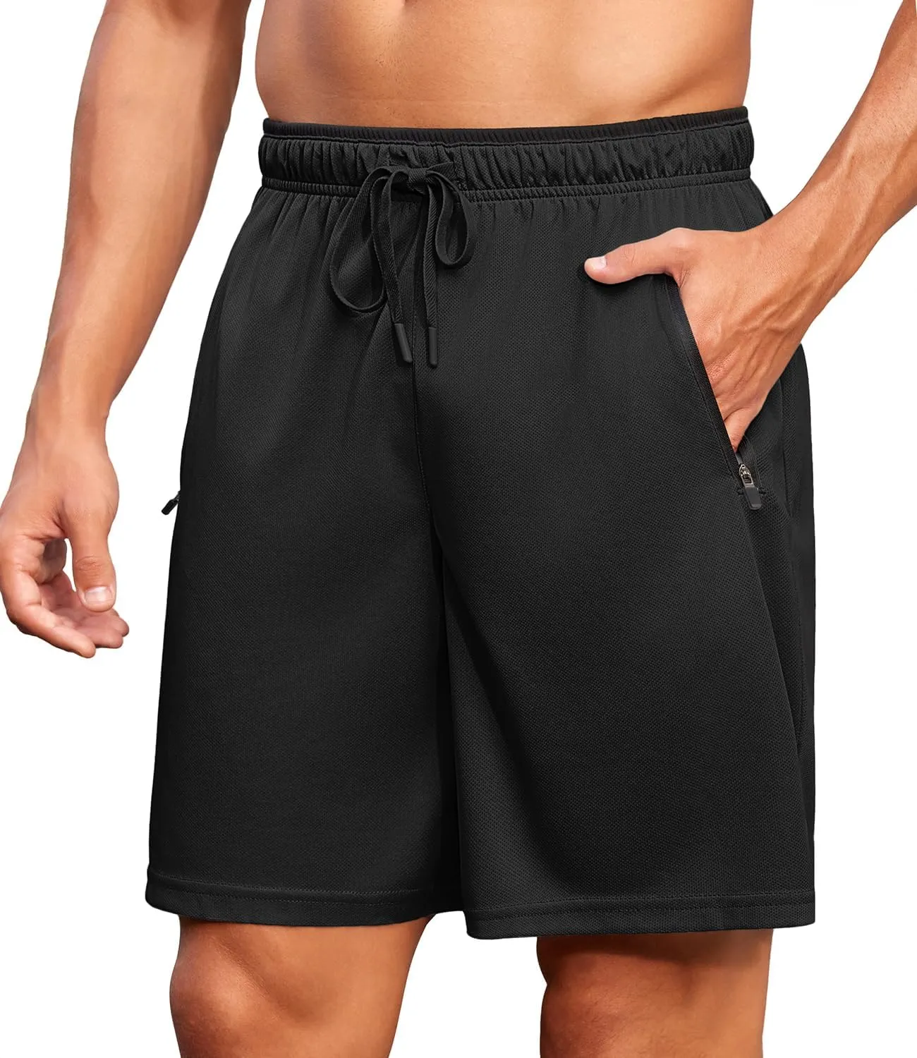 PINSPARK Men's Athletic Running Shorts 7" with Zipper Pockets Mesh Quick Dry Lightiweight Gym Workout Shorts