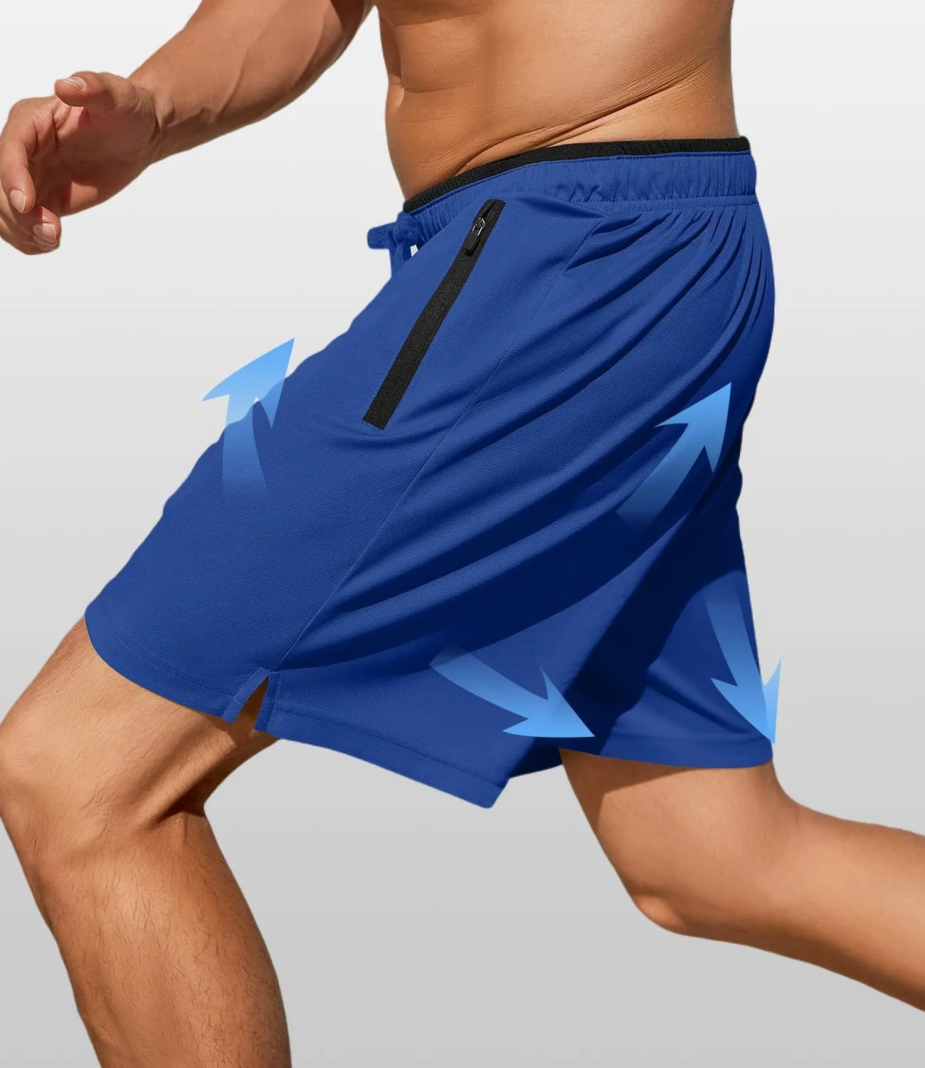 PINSPARK Men's Athletic Running Shorts 7" with Zipper Pockets Mesh Quick Dry Lightiweight Gym Workout Shorts