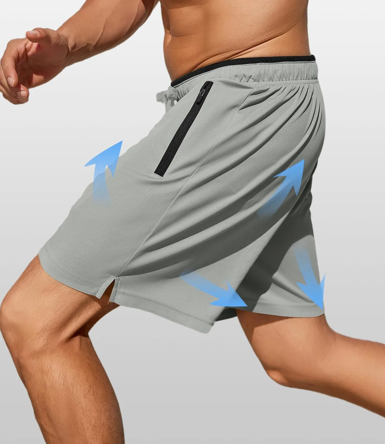PINSPARK Men's Athletic Running Shorts 7" with Zipper Pockets Mesh Quick Dry Lightiweight Gym Workout Shorts