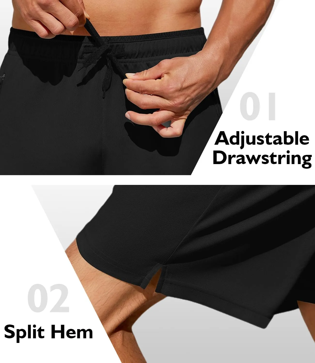 PINSPARK Men's Athletic Running Shorts 7" with Zipper Pockets Mesh Quick Dry Lightiweight Gym Workout Shorts