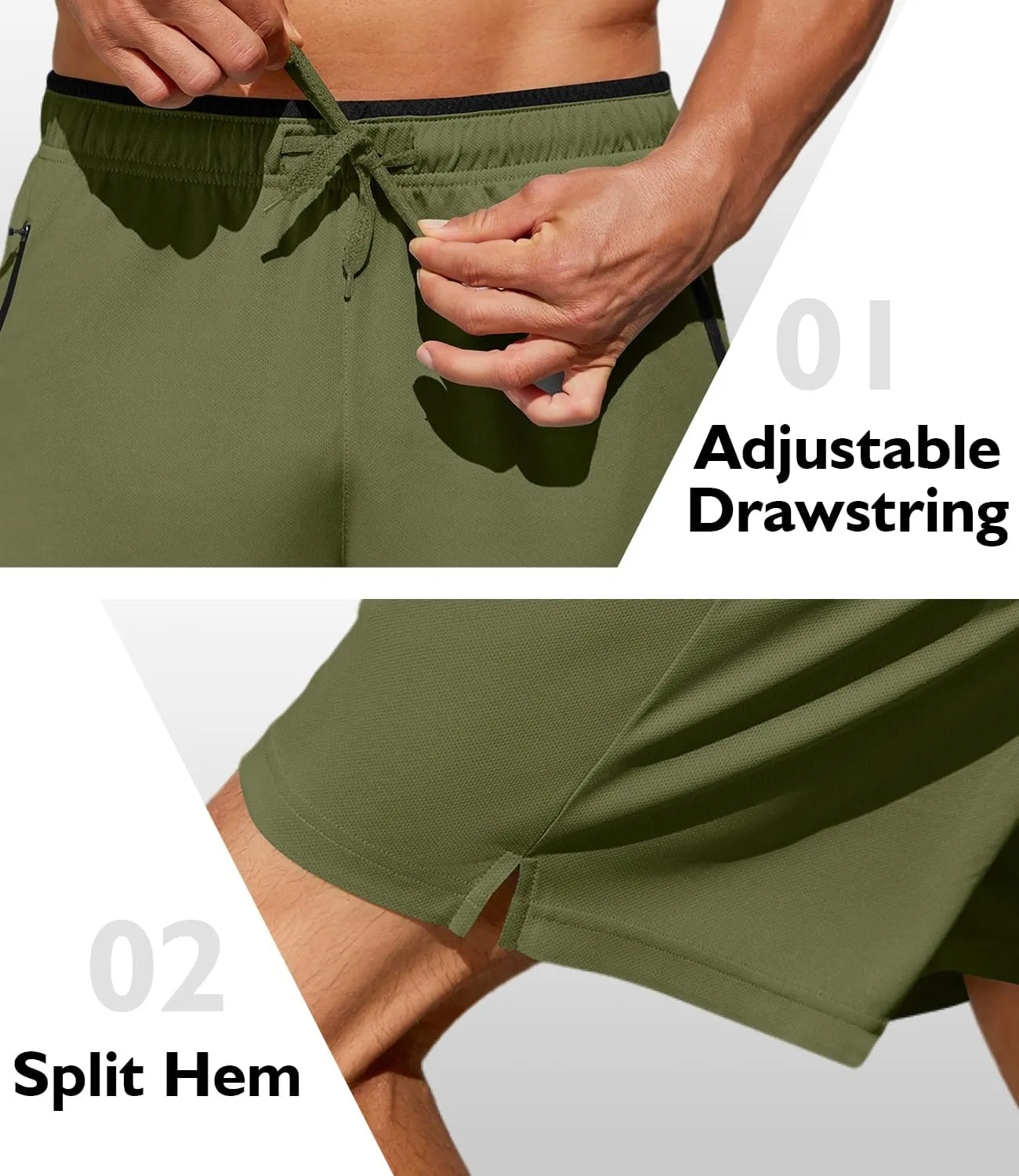 PINSPARK Men's Athletic Running Shorts 7" with Zipper Pockets Mesh Quick Dry Lightiweight Gym Workout Shorts