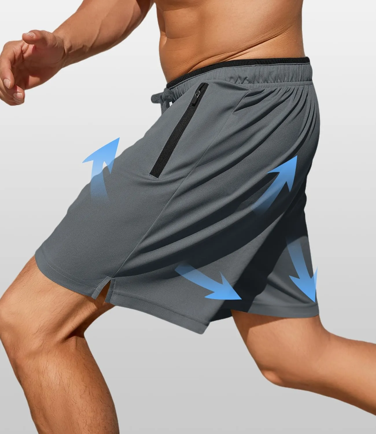 PINSPARK Men's Athletic Running Shorts 7" with Zipper Pockets Mesh Quick Dry Lightiweight Gym Workout Shorts