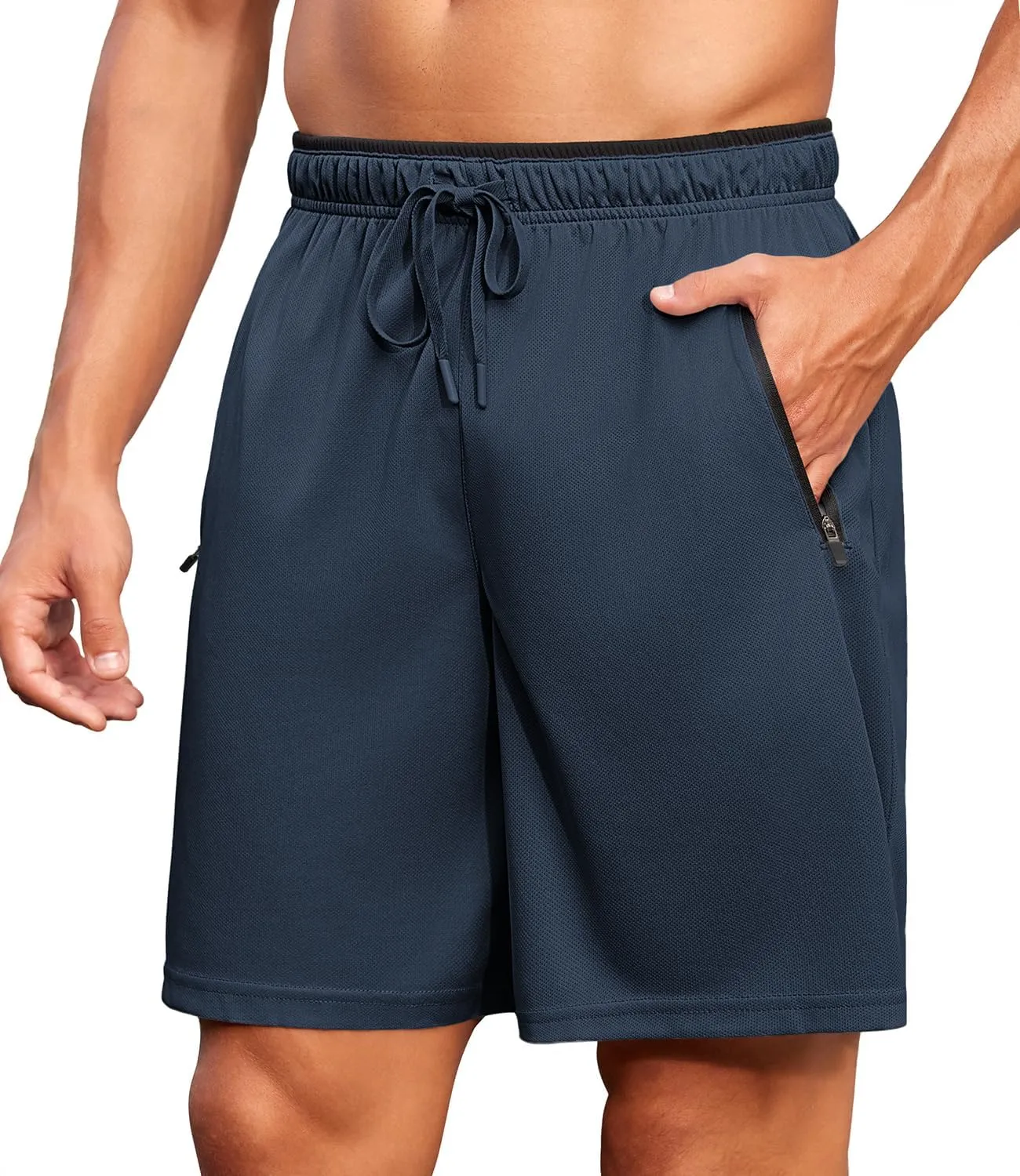 PINSPARK Men's Athletic Running Shorts 7" with Zipper Pockets Mesh Quick Dry Lightiweight Gym Workout Shorts