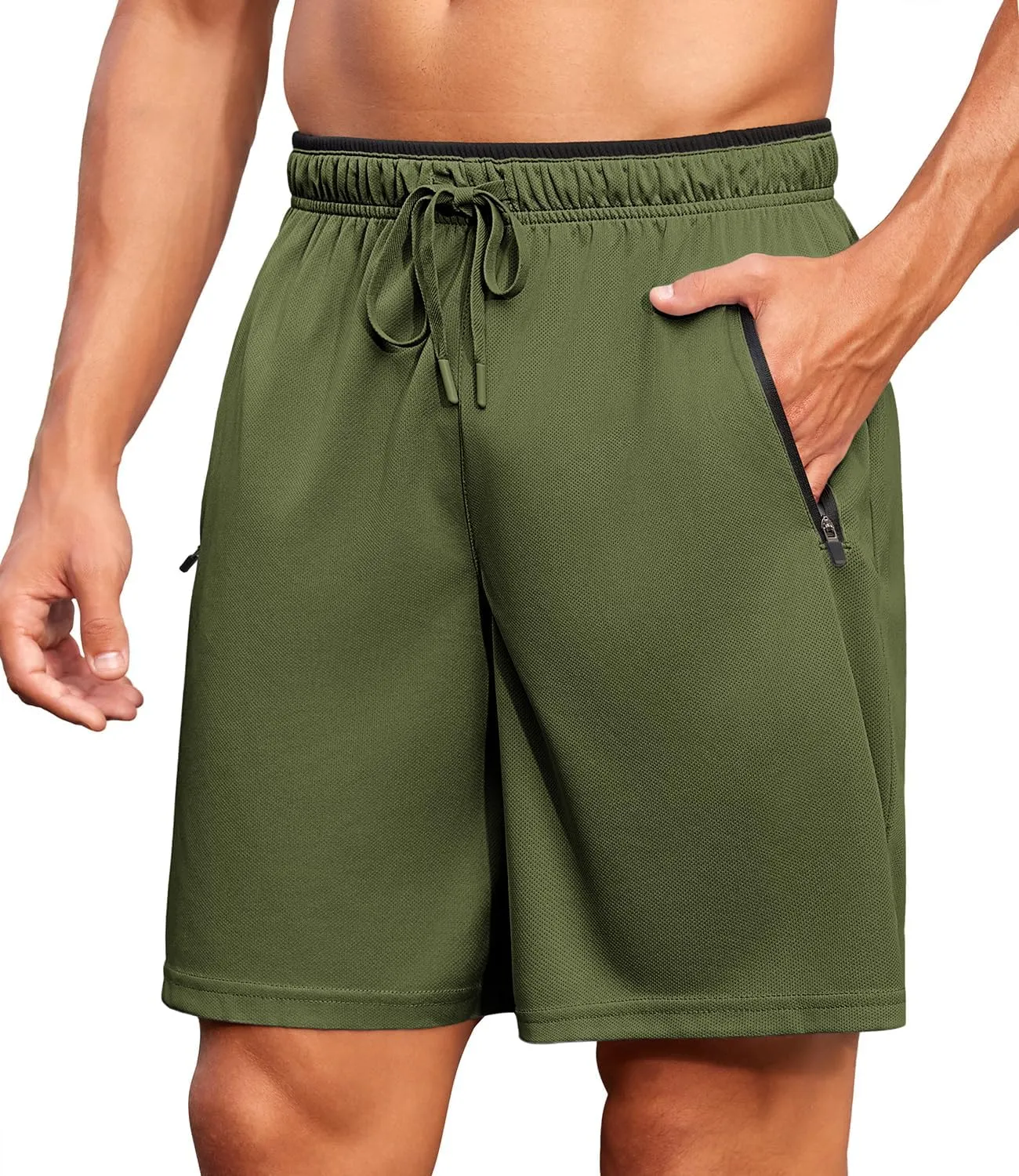 PINSPARK Men's Athletic Running Shorts 7" with Zipper Pockets Mesh Quick Dry Lightiweight Gym Workout Shorts