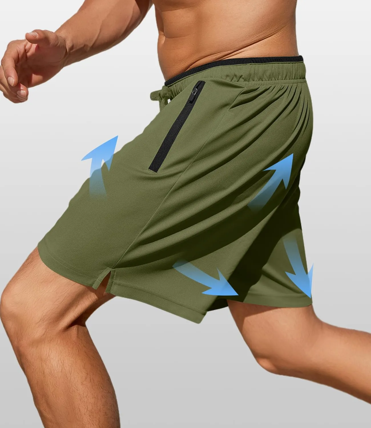 PINSPARK Men's Athletic Running Shorts 7" with Zipper Pockets Mesh Quick Dry Lightiweight Gym Workout Shorts