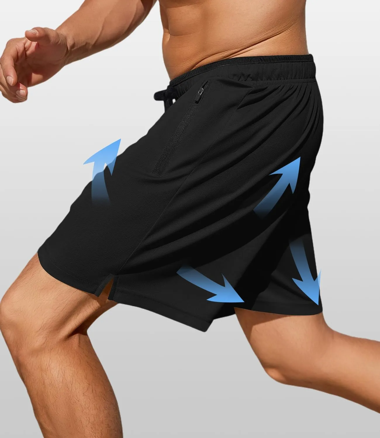 PINSPARK Men's Athletic Running Shorts 7" with Zipper Pockets Mesh Quick Dry Lightiweight Gym Workout Shorts