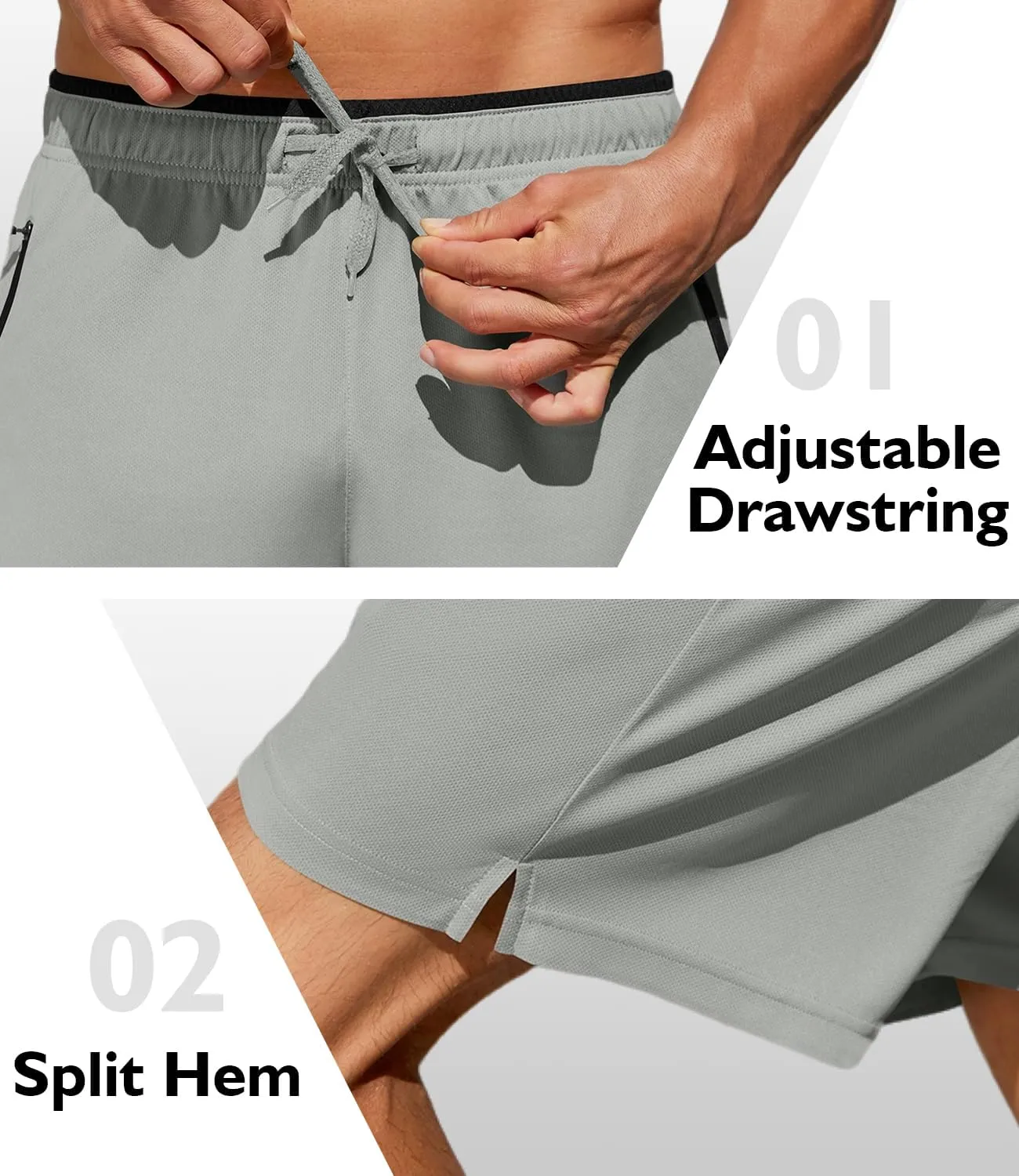 PINSPARK Men's Athletic Running Shorts 7" with Zipper Pockets Mesh Quick Dry Lightiweight Gym Workout Shorts