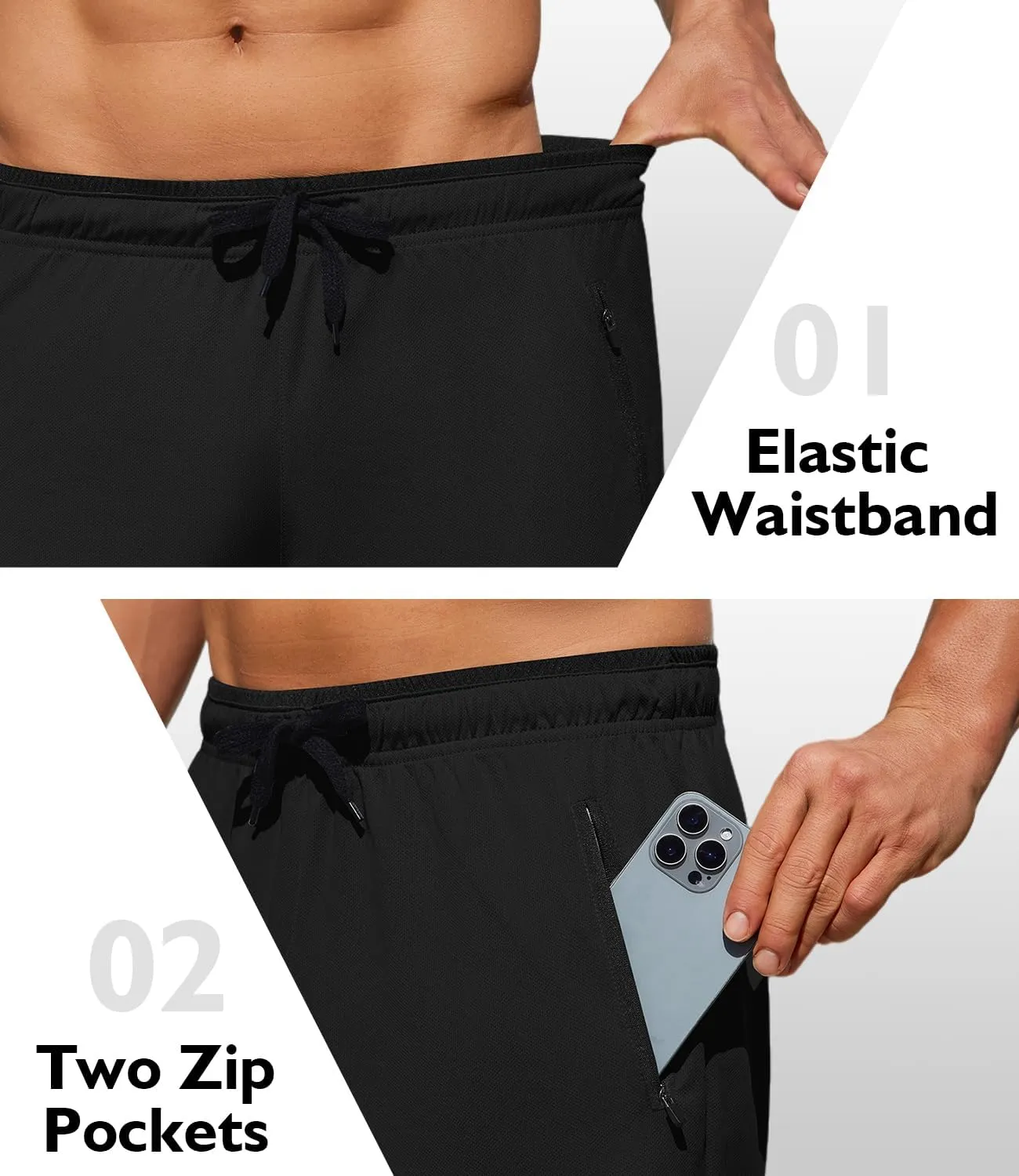 PINSPARK Men's Athletic Running Shorts 7" with Zipper Pockets Mesh Quick Dry Lightiweight Gym Workout Shorts