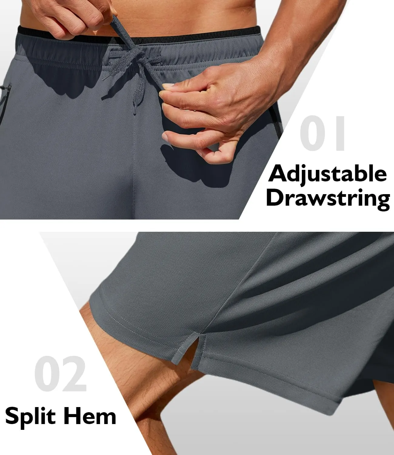 PINSPARK Men's Athletic Running Shorts 7" with Zipper Pockets Mesh Quick Dry Lightiweight Gym Workout Shorts