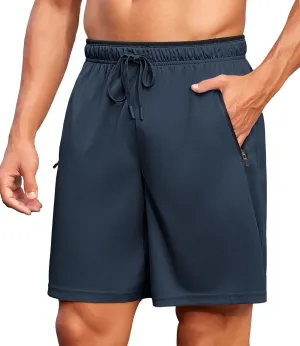 PINSPARK Men's Athletic Running Shorts 7" with Zipper Pockets Mesh Quick Dry Lightiweight Gym Workout Shorts