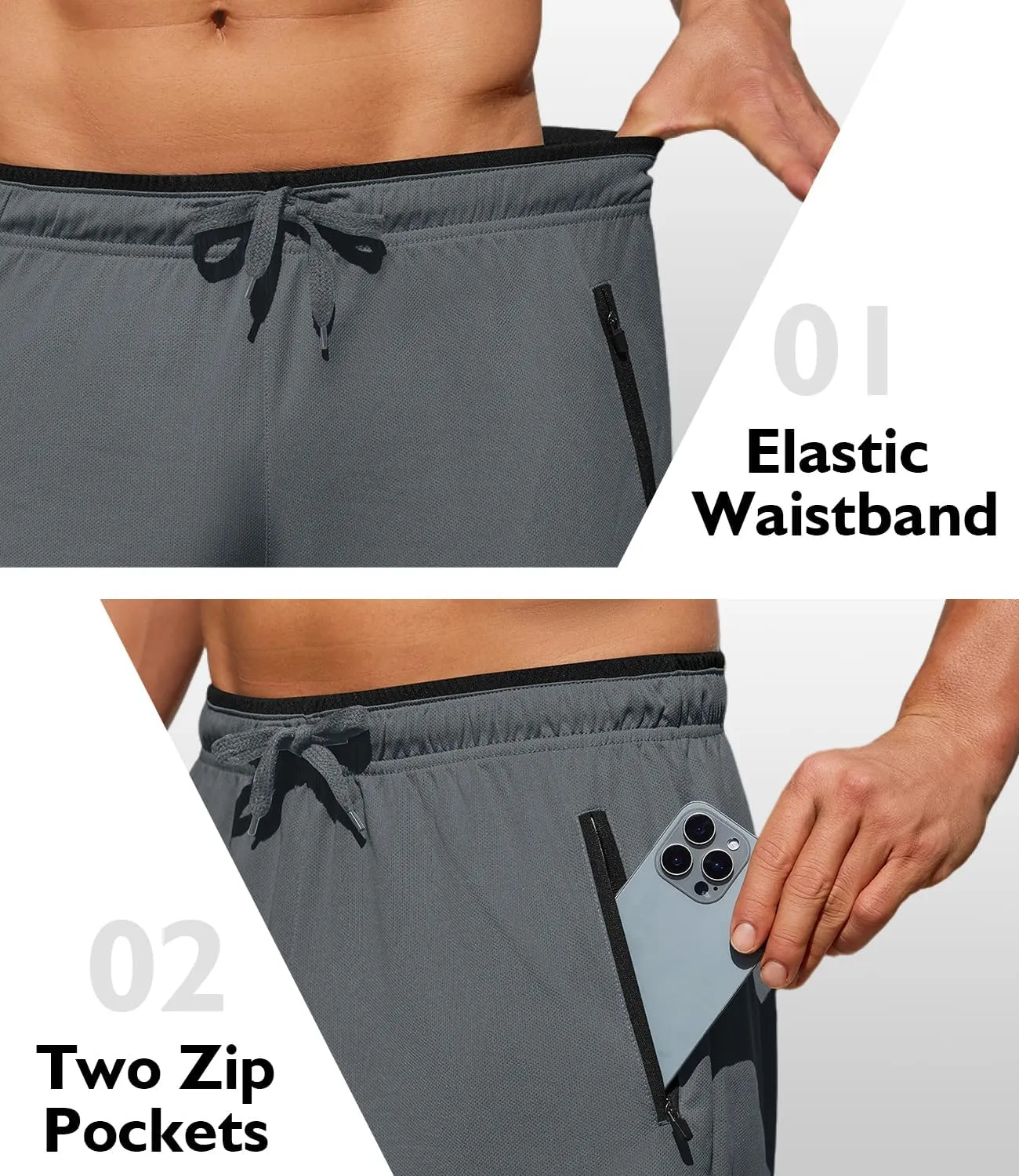 PINSPARK Men's Athletic Running Shorts 7" with Zipper Pockets Mesh Quick Dry Lightiweight Gym Workout Shorts