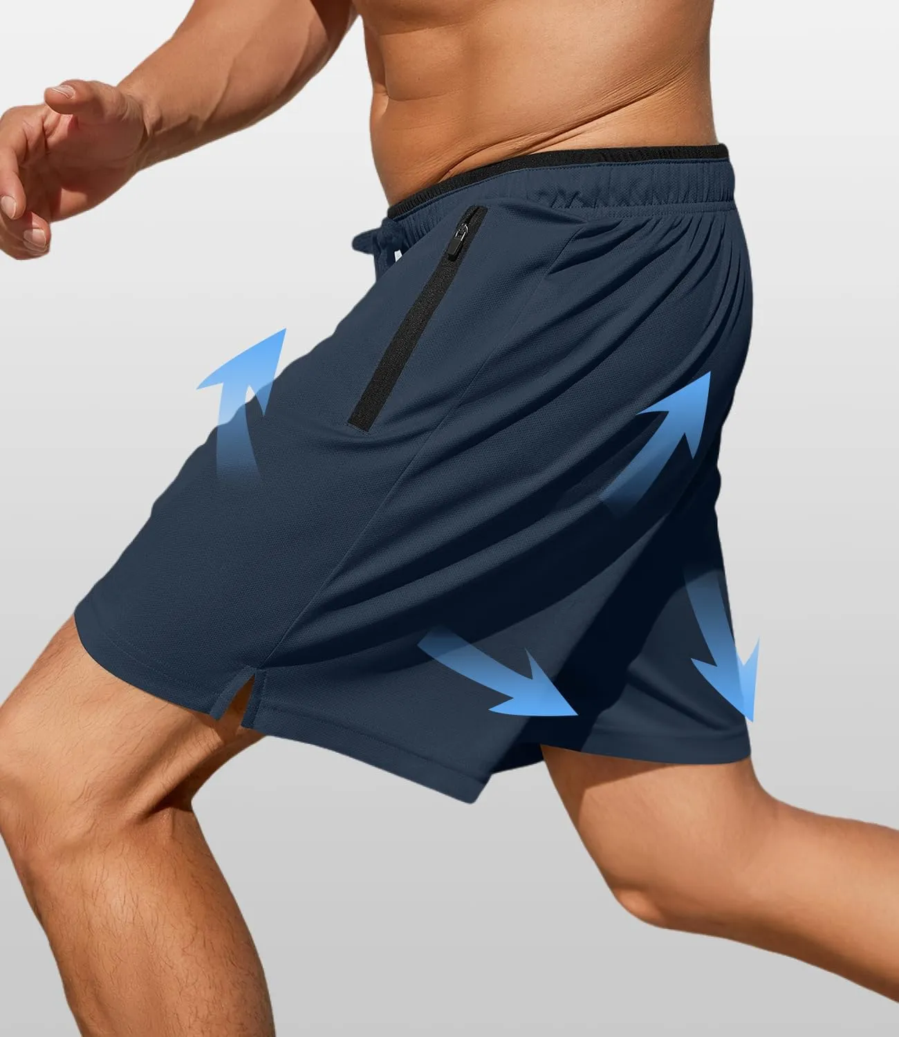 PINSPARK Men's Athletic Running Shorts 7" with Zipper Pockets Mesh Quick Dry Lightiweight Gym Workout Shorts
