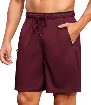 PINSPARK Men's Athletic Running Shorts 7" with Zipper Pockets Mesh Quick Dry Lightiweight Gym Workout Shorts