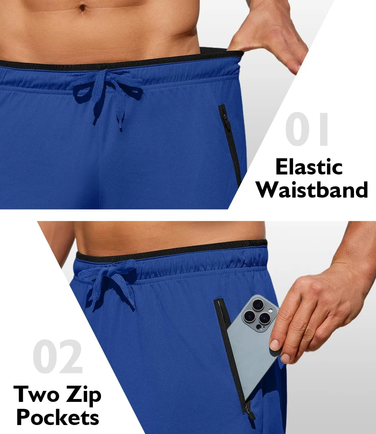 PINSPARK Men's Athletic Running Shorts 7" with Zipper Pockets Mesh Quick Dry Lightiweight Gym Workout Shorts