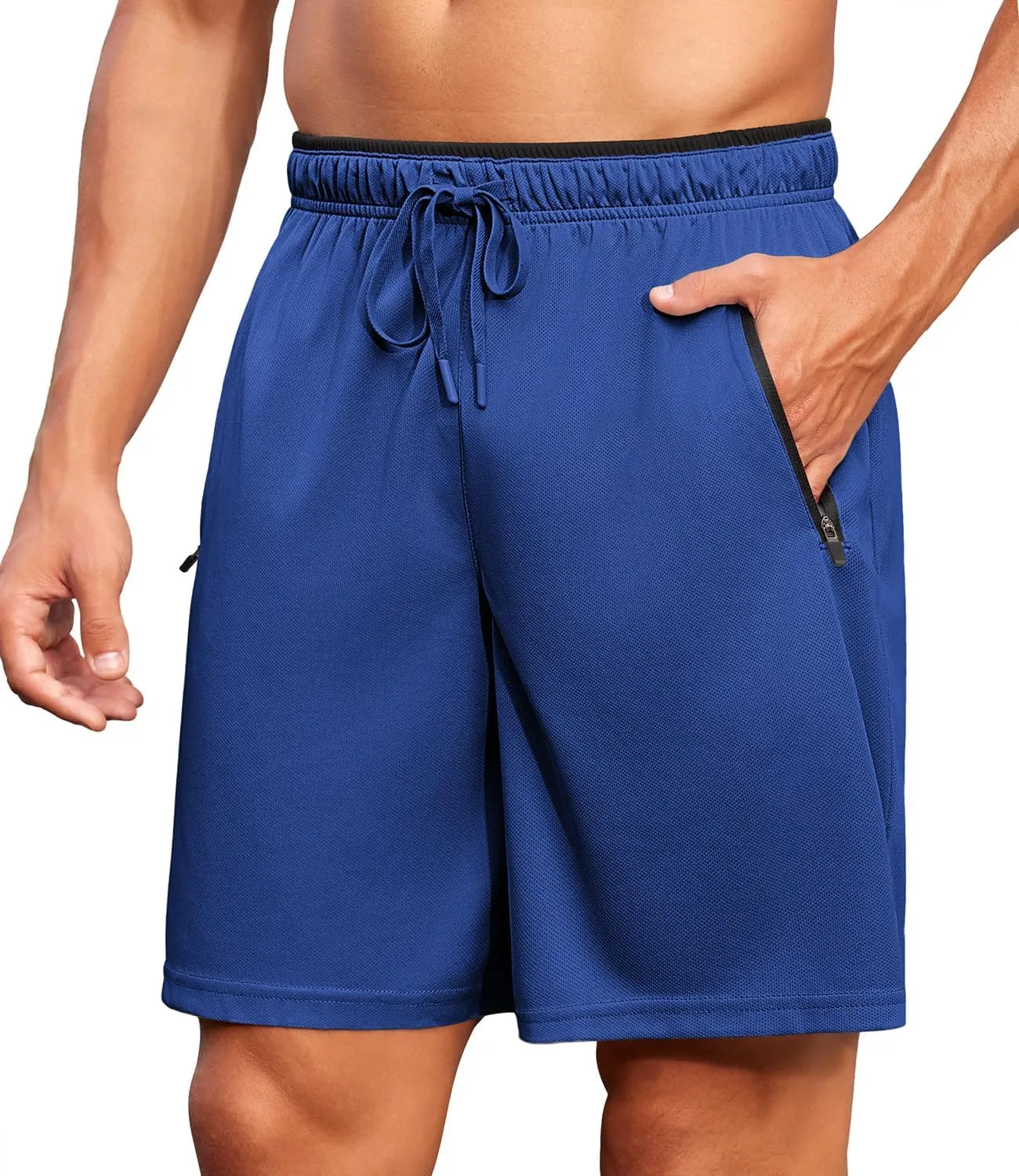 PINSPARK Men's Athletic Running Shorts 7" with Zipper Pockets Mesh Quick Dry Lightiweight Gym Workout Shorts